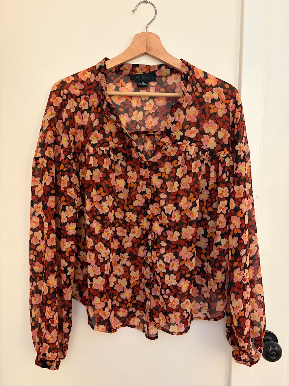 Sanctuary Floral Long-Sleeve Blouse in Burgundy Multi